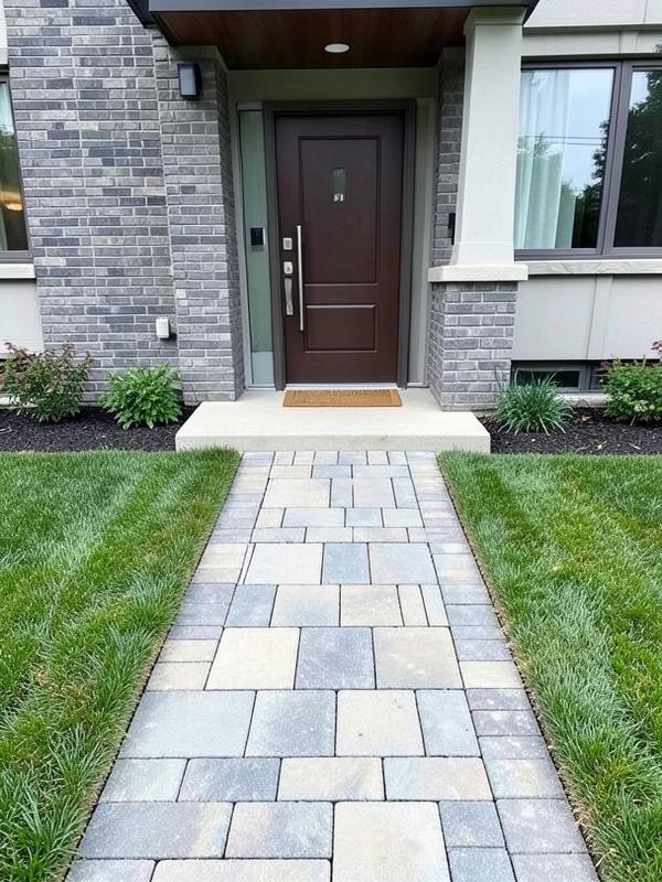 Restored interlocking stone walkway leading to a home's front entrance